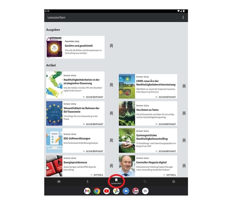 Die Ausgaben und Beiträge mit Lesezeichen finden Sie sofort.