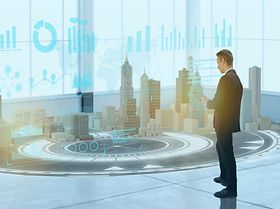 Mann Hologramm Stadt