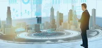 Mann Hologramm Stadt