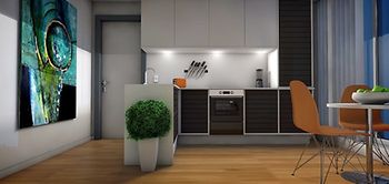 Apartment modern Küche Wohnung Mikrowohnen Wohnungstür