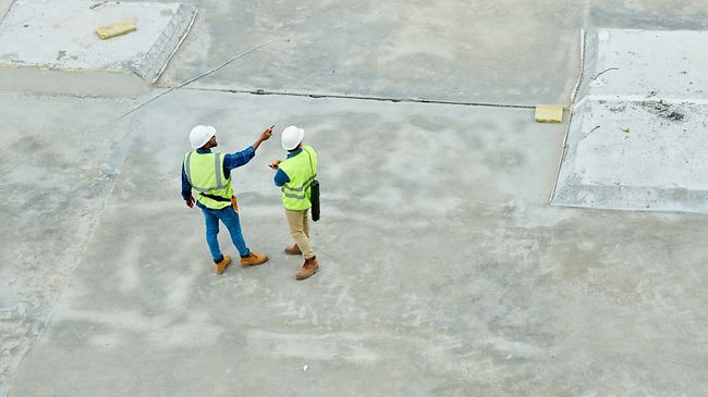 Arbeitsschutz_Vogelperspektive auf Männer bei Baustelle