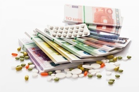 Arzneimittel, Tabletten und Geld