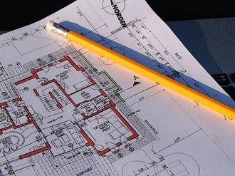 Bauplan Wohnung Bleistift Laptop