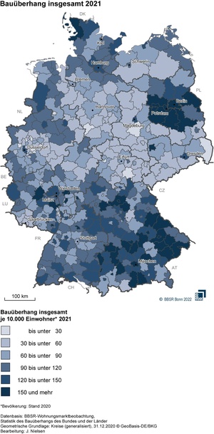 Bauüberhang in Deutschland insgesamt 2021