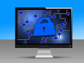 Bildschirm mit vernetztem Schloss - Datenschutz
