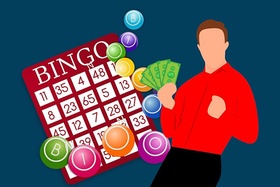 Bingo Mann gewinnt Geldscheine Dollar