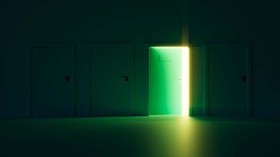 The chosen door opened. And there was light coming from that room. 3D Scene.