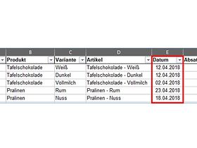 Datum in Excel-Tabelle