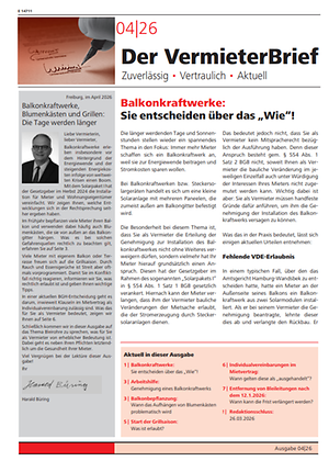 Der Vermieterbrief mit den Vermieterthemen April 2026 | VermieterBrief