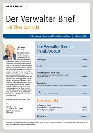 Der Verwalterbrief mit den Verwalterthemen im Juli 2023 | Verwalter-Brief