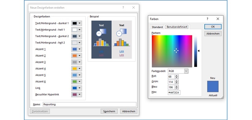 Designfarben wählen in Excel