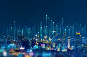 Digitale Stadt futuristisch blau