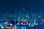 Digitale Stadt futuristisch blau
