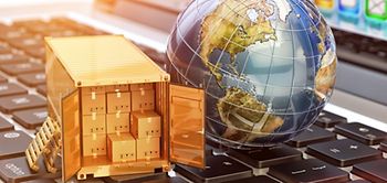 E-Commerce Weltkugel Paletten Pakete Logistik Fracht