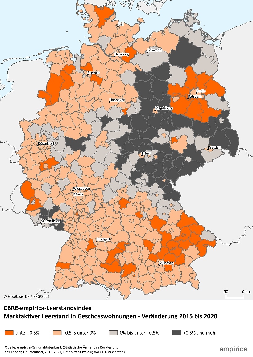 CBRE empirica Leerstandsindex Geschosswohnungen Veränderung 2015-2020