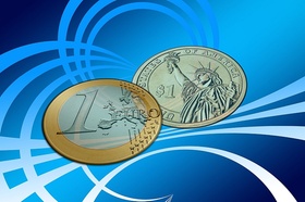 Euro-Münze auf Dollar-Münze