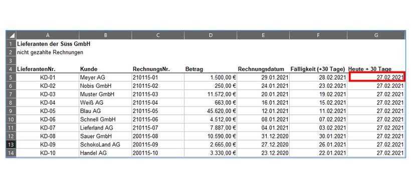 Formel "Heute + 30 Tage"
