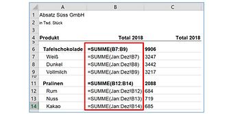 Excel: Anzeige von Formeln