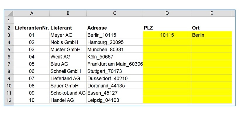 Excel-Datei mit Adressen