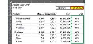 Excel: Mit der Formel WENNNV nicht vorhandene Daten abfangen