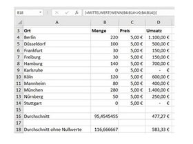 Excel-Mittelwert ohne 0