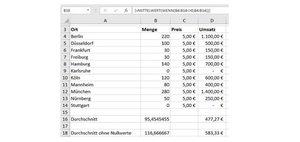 EXCEL-TIPP: Mittelwert ohne Null ermitteln