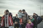 Flüchtlingslager Idomeni an der griechisch-mazedonischen Grenze, ankommende Flüchtlinge aus Syrien
