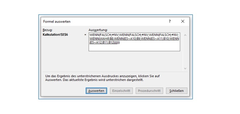 Formel auswerten in Excel