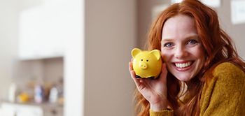 Frau Bild Sparschwein gelb