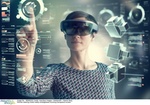 Frau Touchscreen Screen Bildschirm VR Virtual Reality Bau
