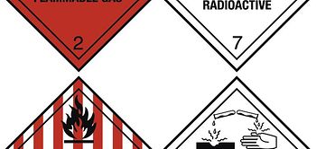 Gefahrenschilder: Hochentzuendliche Gase/Stoffe; Rradioaktiv, Aet