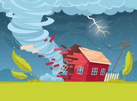 Grafik von Haus mit Tornado