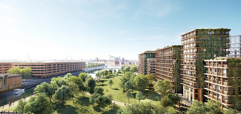 Grasbrook Blick auf den Park