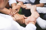 Group people hands were collaboration to trust in business success concept of teamwork partnership i