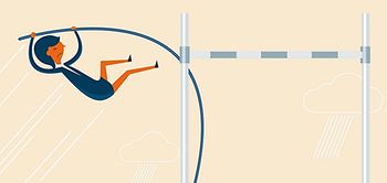 Illustration: Frau nimmt Hürde vor Skyline