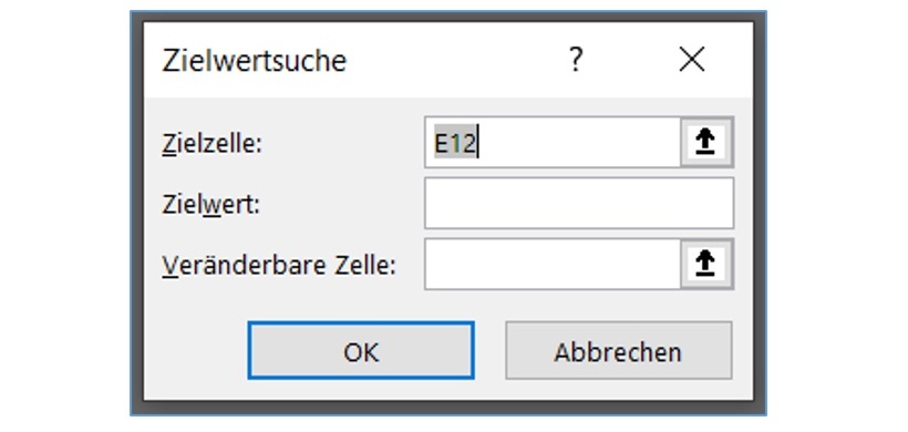 In Excel Zielzelle in Zielwertsuche eingeben