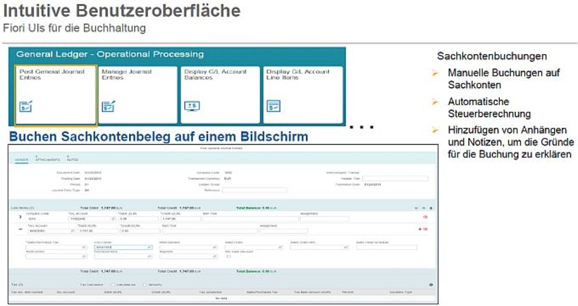 Abb. 2: Intuitive Benutzeroberfläche Fiori UIs für die Buchhaltung