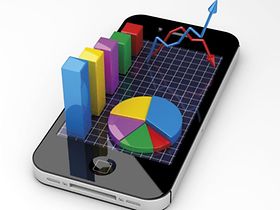 iPhone mit dreidimensionalen Statistiken und Balken