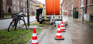 cable drum with fiberglass cable on the street city