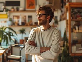 Junger Mann in kreativem Arbeitsumfeld