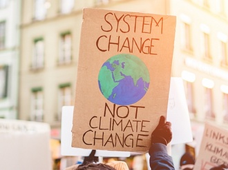Klimademo Schild "System Change not Climate Change"