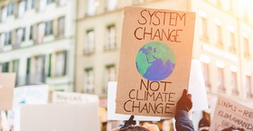 Klimademo Schild "System Change not Climate Change"