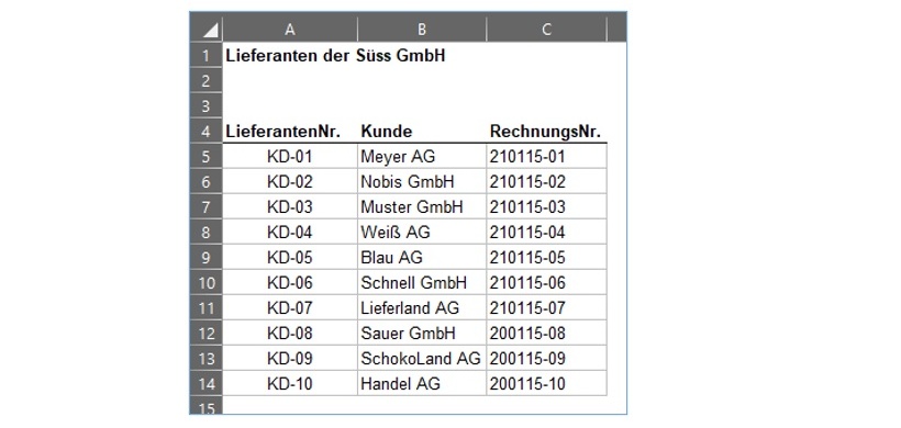 Lieferantenliste in Excel