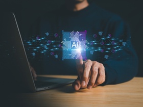 Chatbot chat AI concept, artificial intelligence Businessman using AI smart robot technology inputti