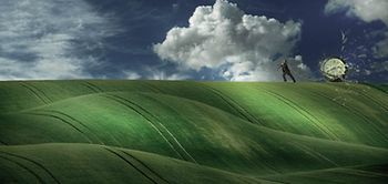 Mann schleppt Uhr Taschenuhr kaputt Verzögerung