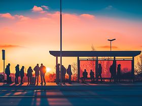 Menschen warten auf den Bus