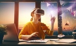 Metaverse Frau Zimmer VR-Brille Laptop