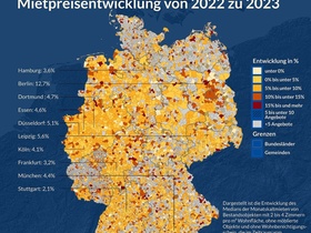 Geomap Mietpreisentwicklung Deutschland 2022 bis 2023