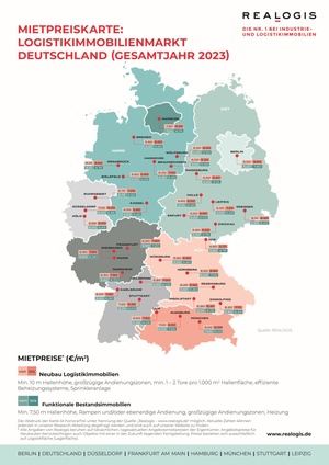 Deutschland: Mietpreiskarte für Logistikimmobilien 2023