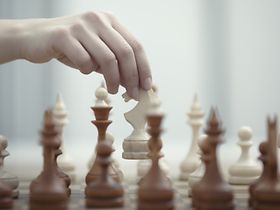 Nahaufnahme einer Hand während des Schach spielens